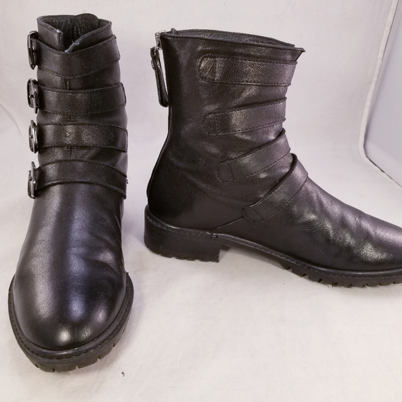 STUART WEITZMAN 4 BUCKLES STRAP BACK ZIPPER BLACK LEATHER WOMEN BOOTS SIZE 6.5 M - Picture 11 of 11